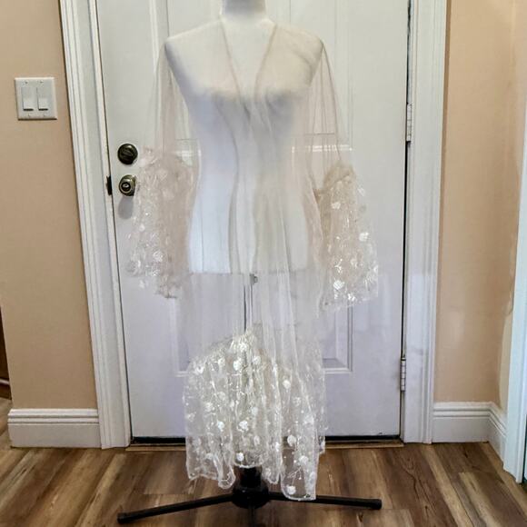 Negligee Sheer Embroidered Tulle Bridal Robe Diaphanous sparkle embroidered OS - Picture 1 of 7